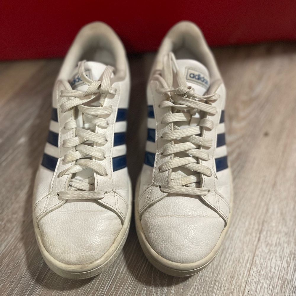 adidas White Sneakers with Navy Three Stripes